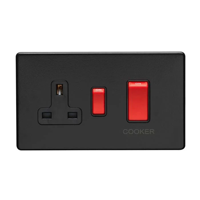 Concealed 3mm 45Amp Switch With A Socket - Matt Black