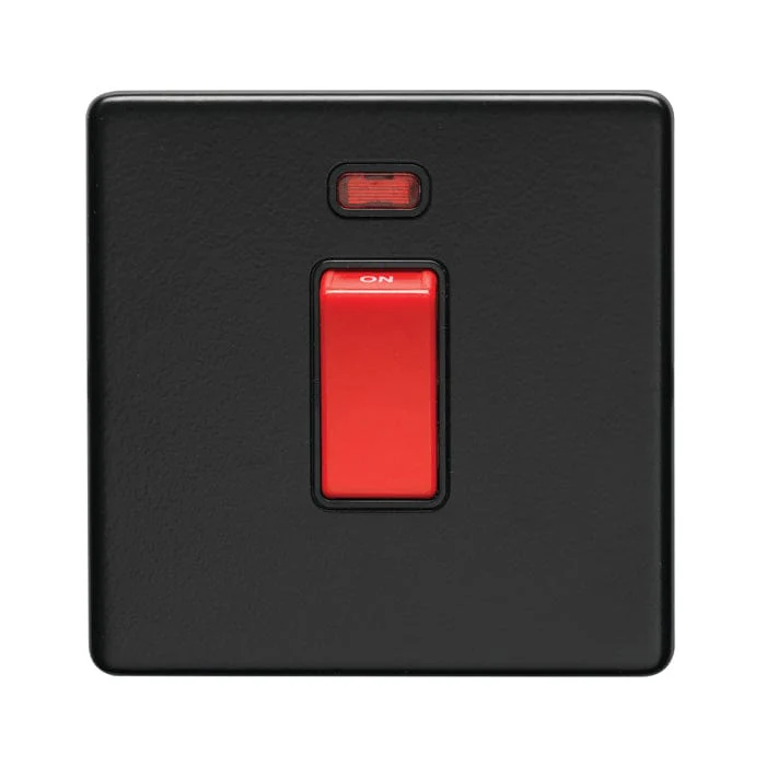Concealed 3mm 45Amp Switch With Neon Indicator - Matt Black