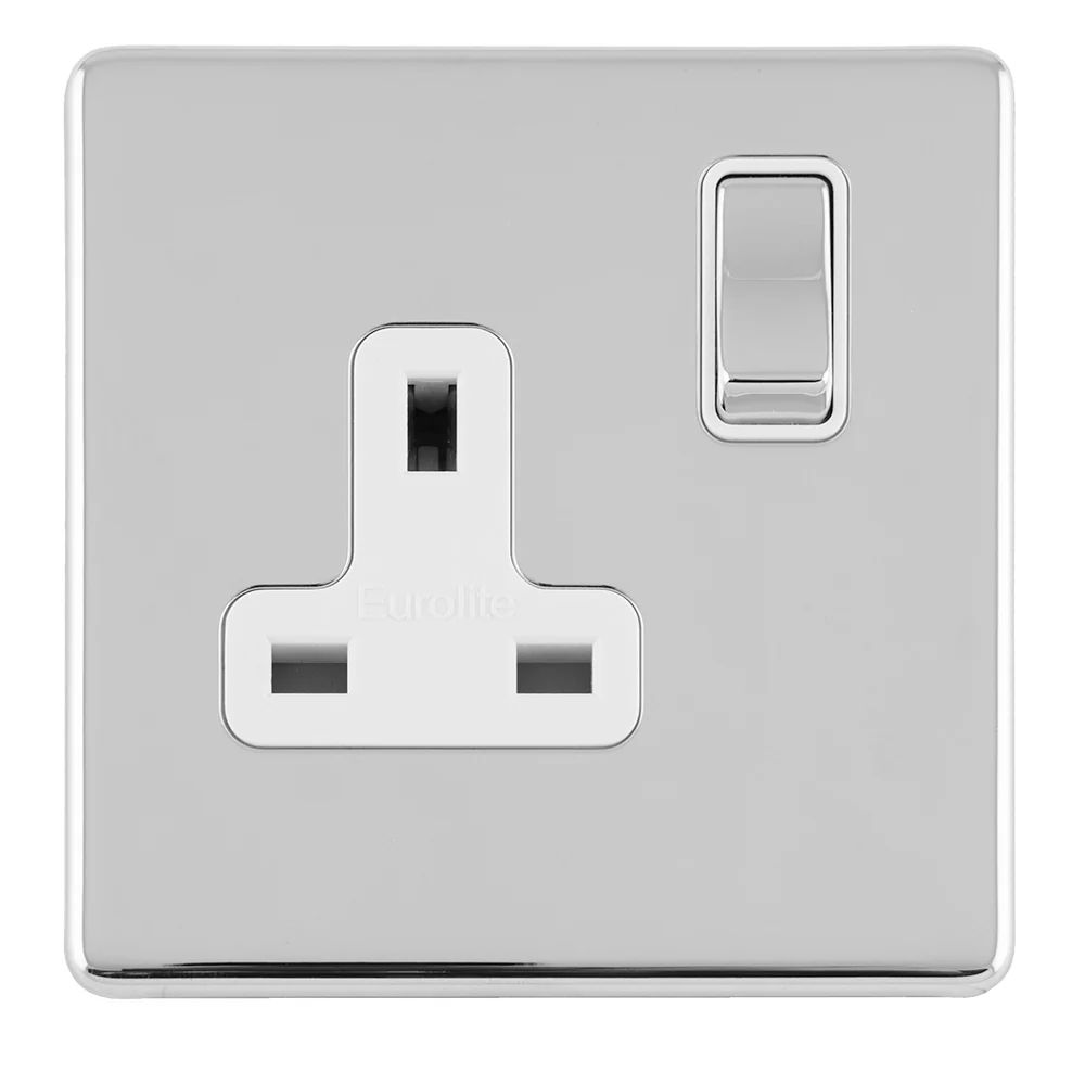 Concealed 3mm 1 Gang 13Amp Dp Switched Socket - Polished Chrome - Image 3