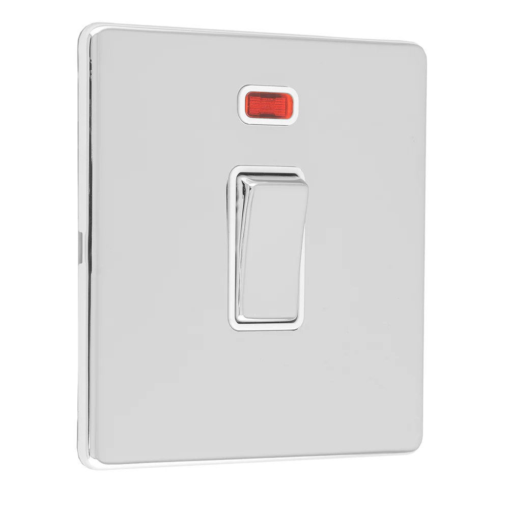 Concealed 3mm 1 Gang 20Amp Dp Switch & Neon - Polished Chrome - Image 2