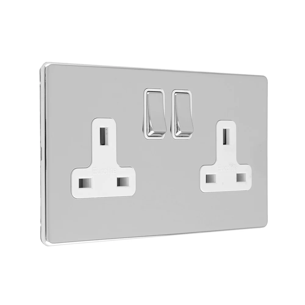 Concealed 3mm 2 Gang 13Amp Dp Switched Socket - Polished Chrome - Image 3