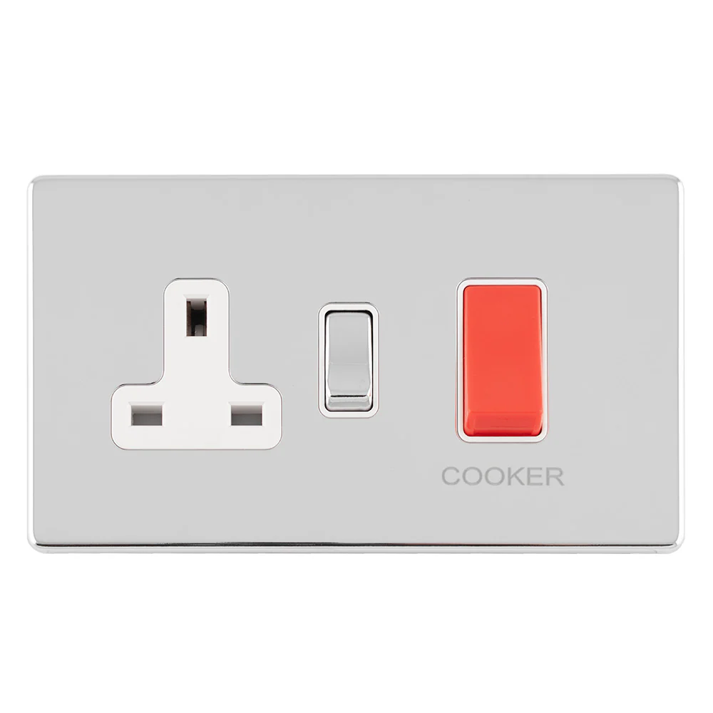 Concealed 3mm 45Amp Dp Cooker Switch With 13Amp Socket - Polished Chrome - Image 4