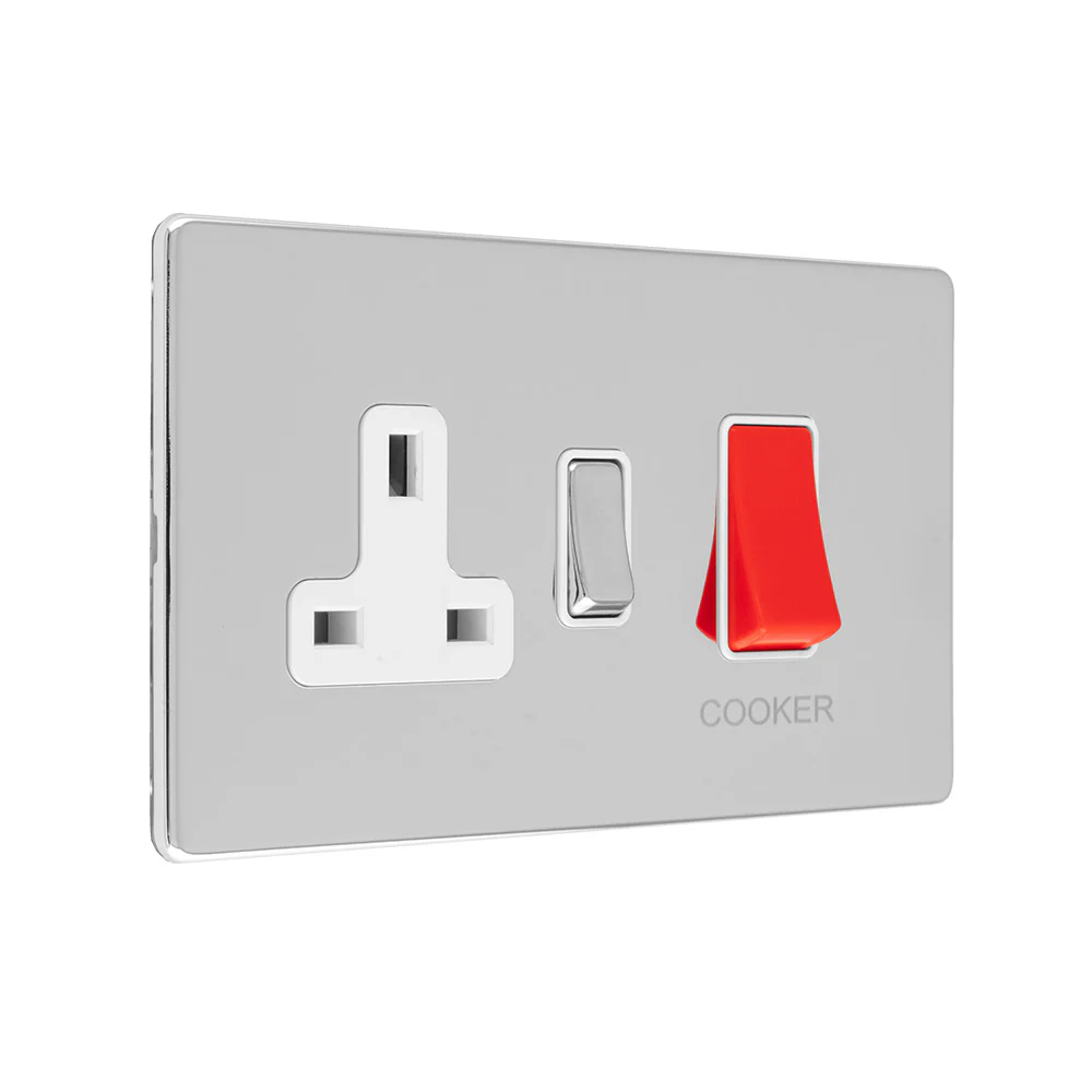 Concealed 3mm 45Amp Dp Cooker Switch With 13Amp Socket - Polished Chrome - Image 5