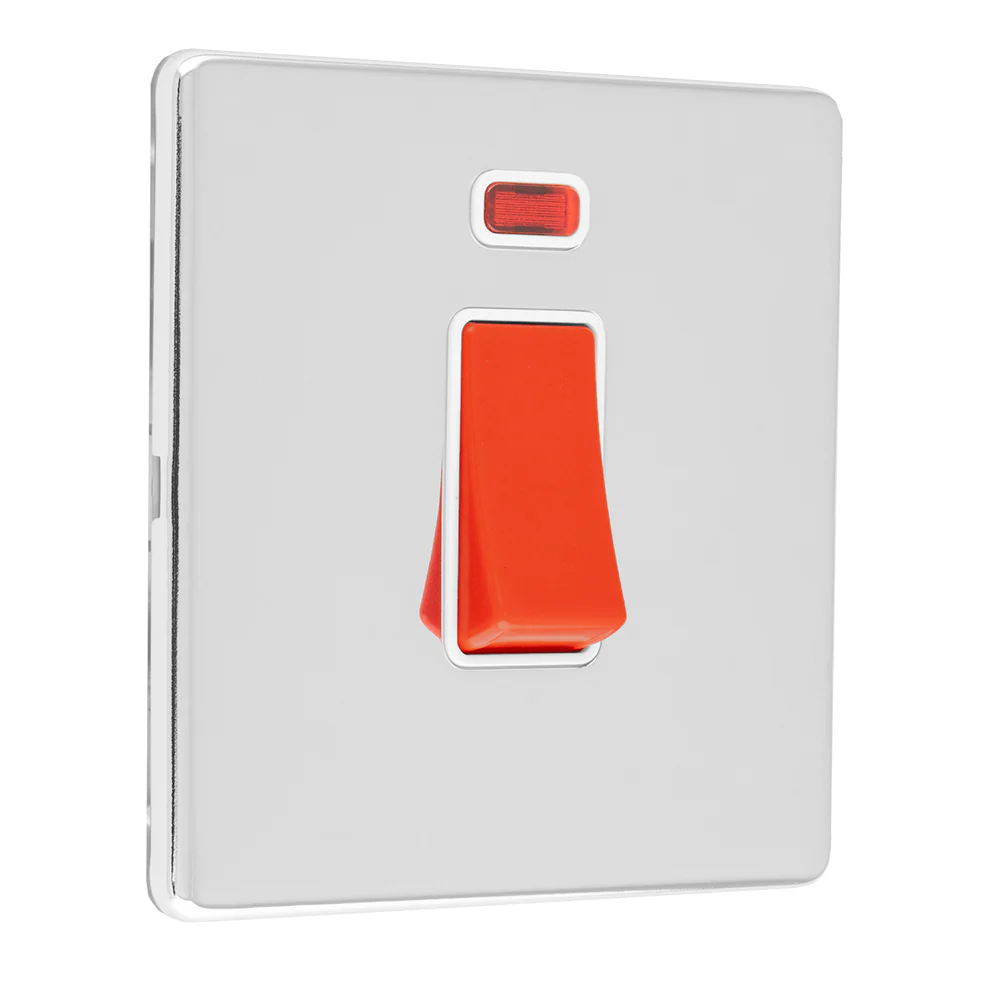 Concealed 3mm 1 Gang 45Amp Dp Switch With Neon - Polished Chrome - Image 2
