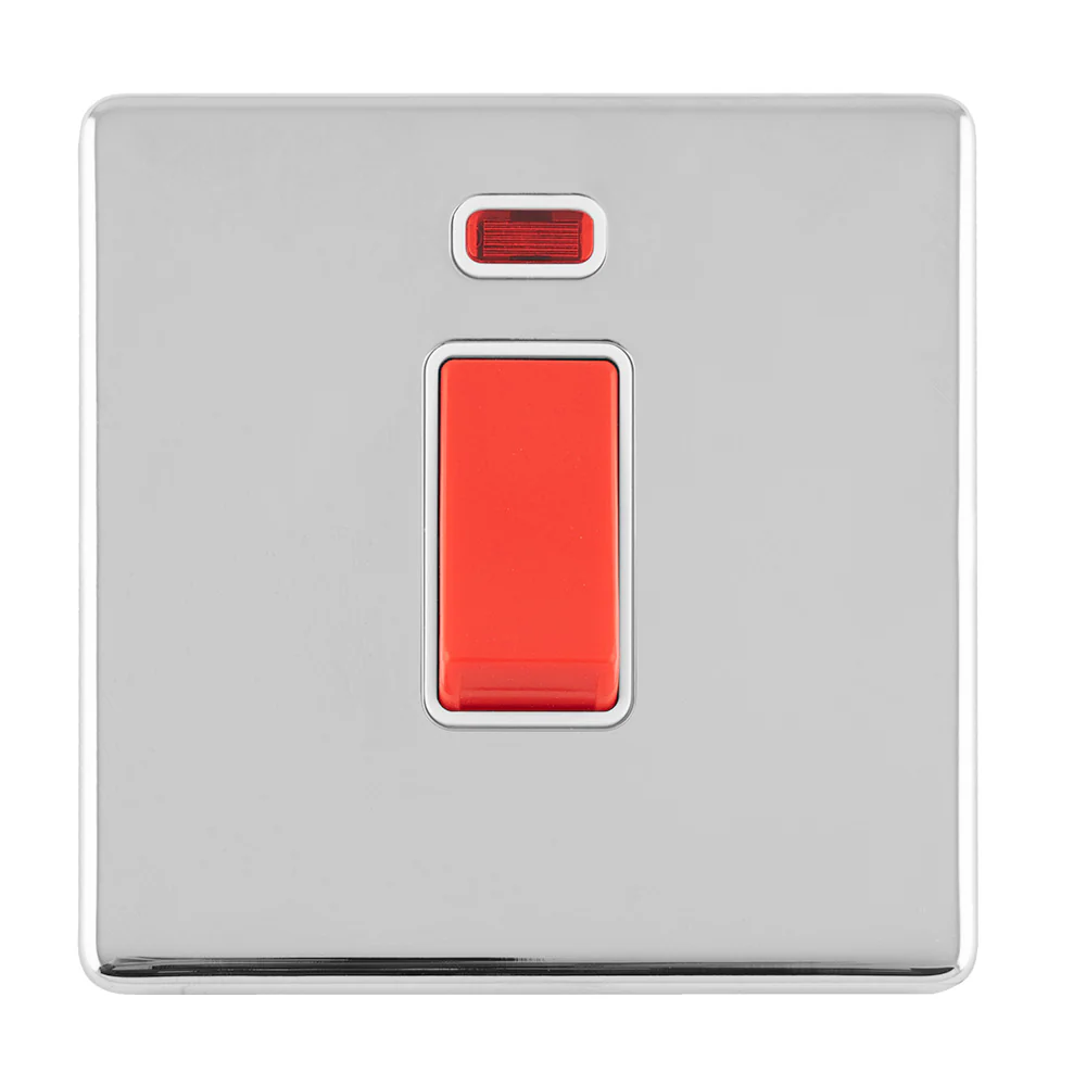 Concealed 3mm 1 Gang 45Amp Dp Switch With Neon - Polished Chrome - Image 4