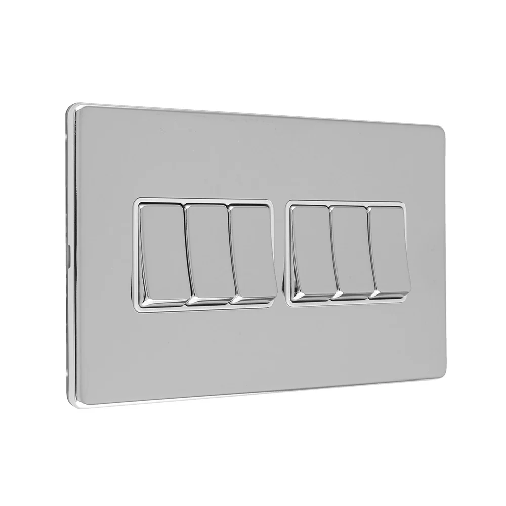 Concealed 3mm 6 Gang 10Amp 2Way Switch - Polished Chrome - Image 3