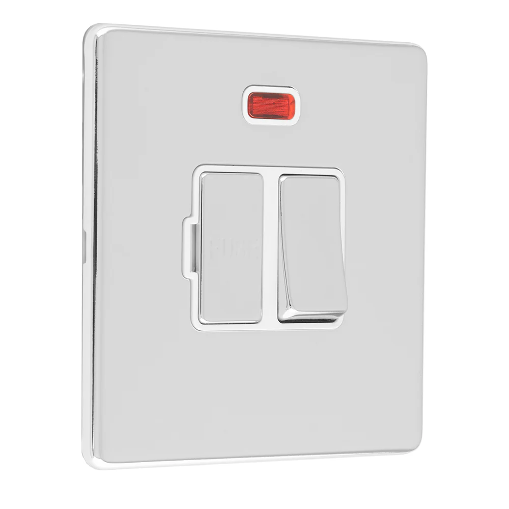 Concealed 3mm 13Amp Switched Fuse Spur With Neon - Polished Chrome - Image 2