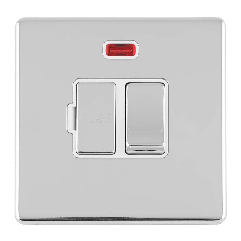 Concealed 3mm 13Amp Switched Fuse Spur With Neon - Polished Chrome - Image 4