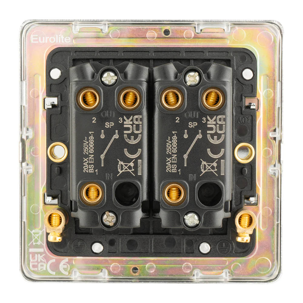 Concealed 3mm 2 Gang 10Amp 2Way Toggle Switch Polished Chrome Plate - Polished Chrome - Image 4