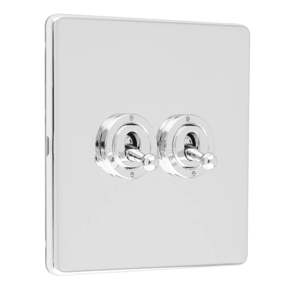 Concealed 3mm 2 Gang 10Amp 2Way Toggle Switch Polished Chrome Plate - Polished Chrome - Image 5