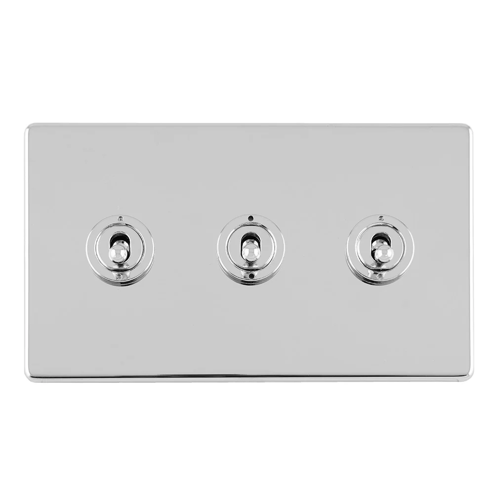 Concealed 3mm 3 Gang 10Amp 2Way Toggle Switch Polished Chrome Plate - Polished Chrome - Image 5