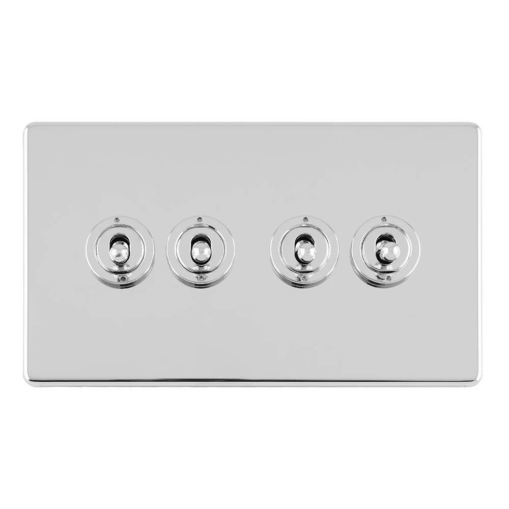 Concealed 3mm 4 Gang 10Amp 2Way Toggle Switch Polished Chrome Plate - Polished Chrome - Image 5