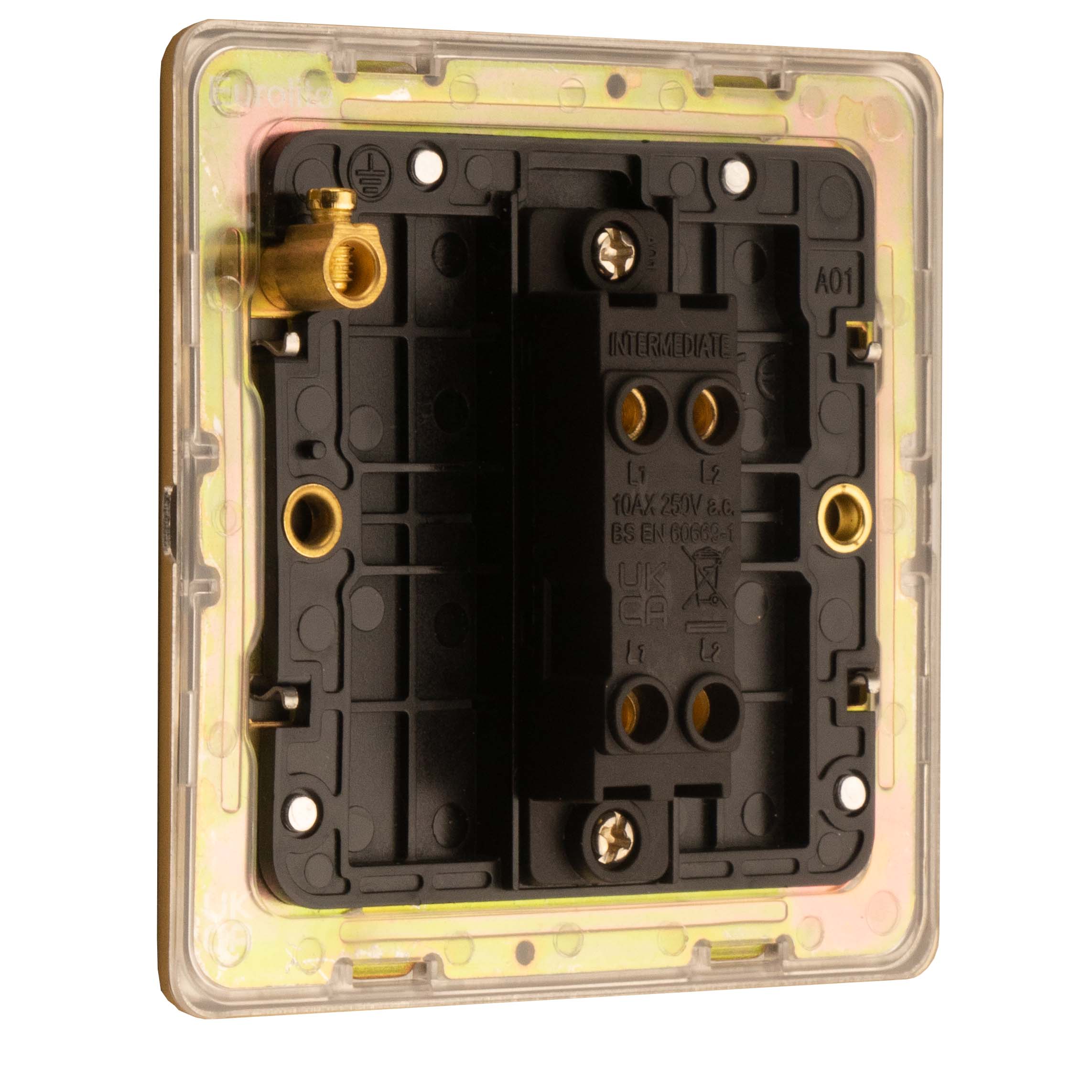 Concealed 3mm 1 Gang 10Amp 2 Way Switch - Satin Brass - Image 6