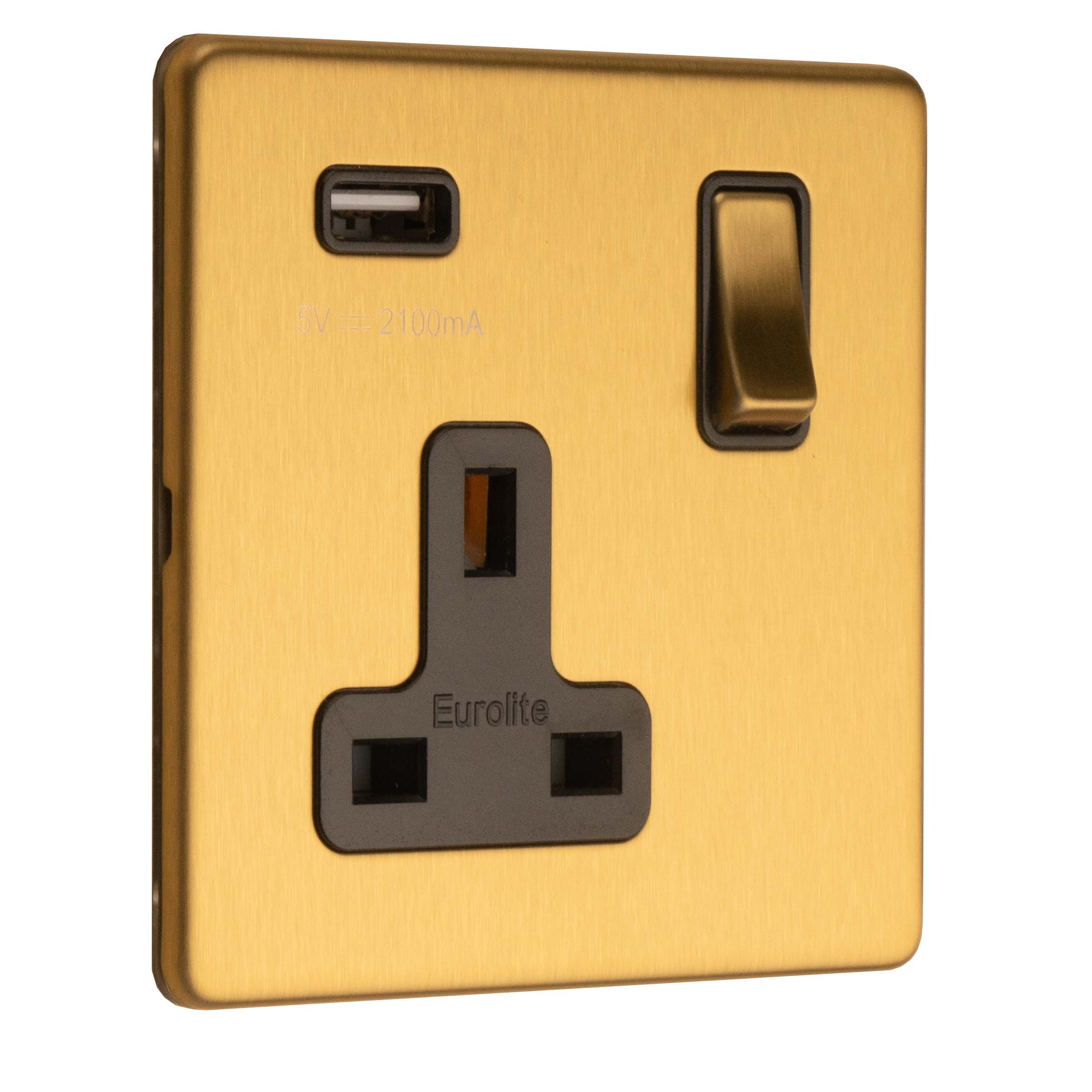 Concealed 3mm 1 Gang Switched Socket With Usb - Satin Brass - Image 3