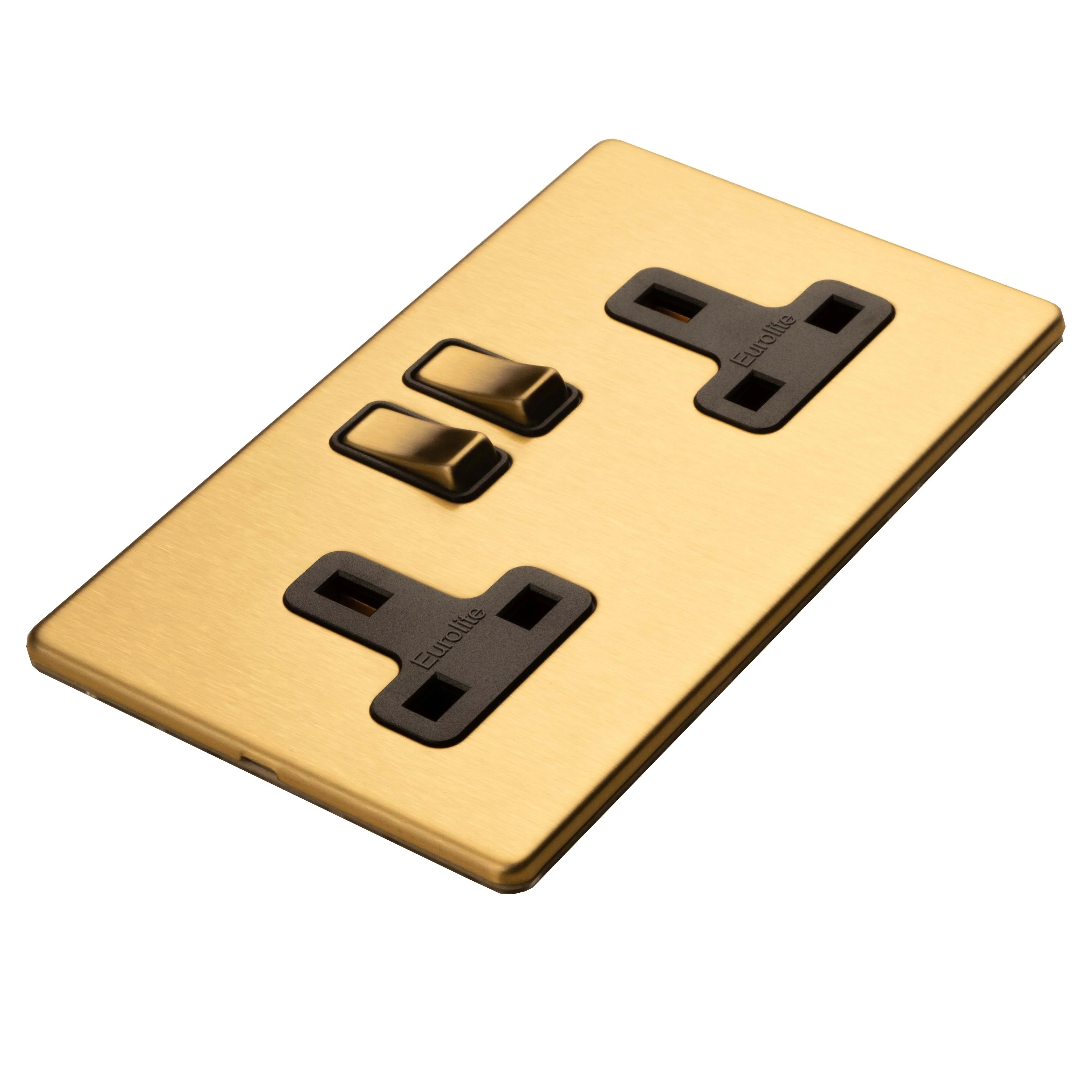 Concealed 3mm 2 Gang 13Amp Switched Socket - Satin Brass - Image 5