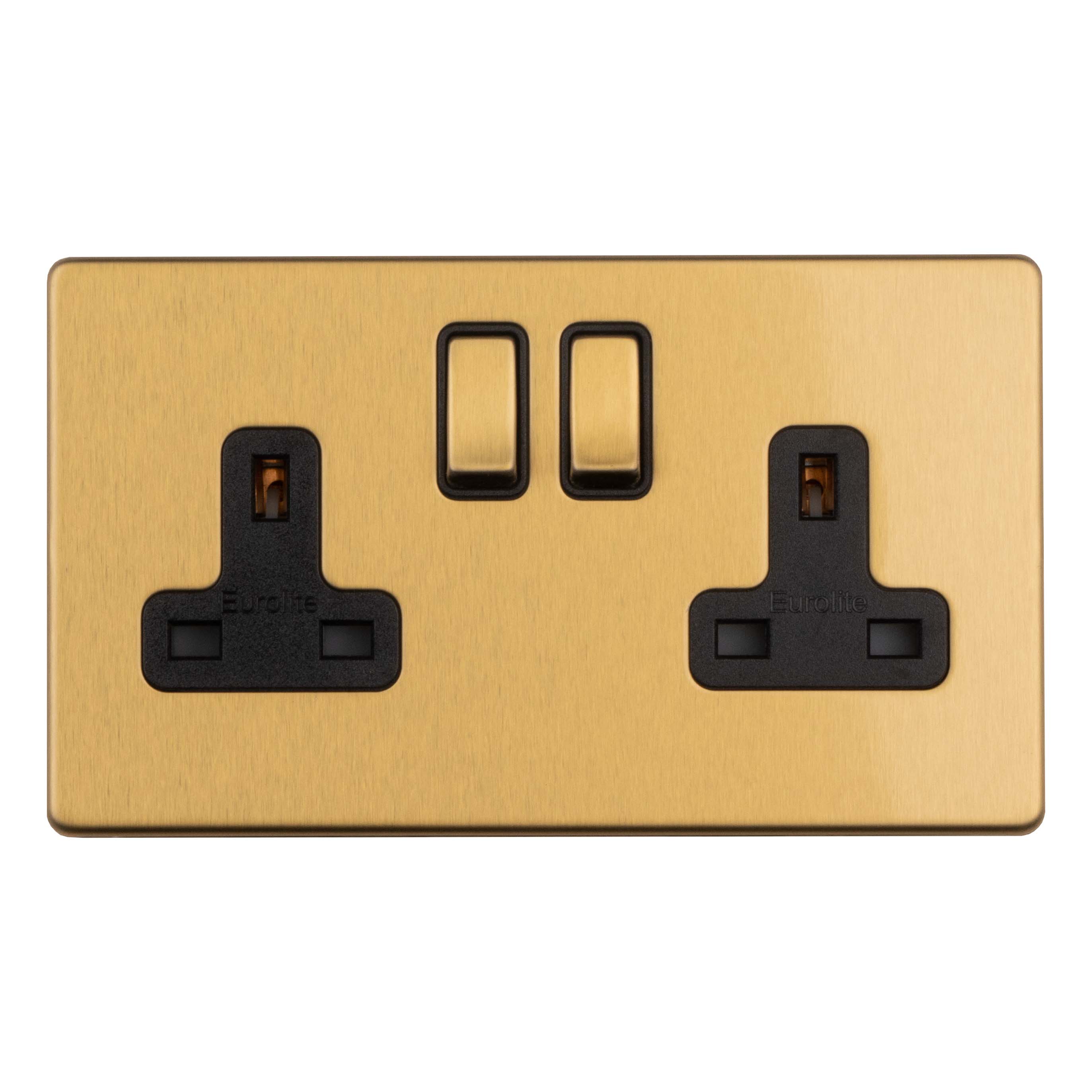 Concealed 3mm 2 Gang 13Amp Switched Socket - Satin Brass - Image 6