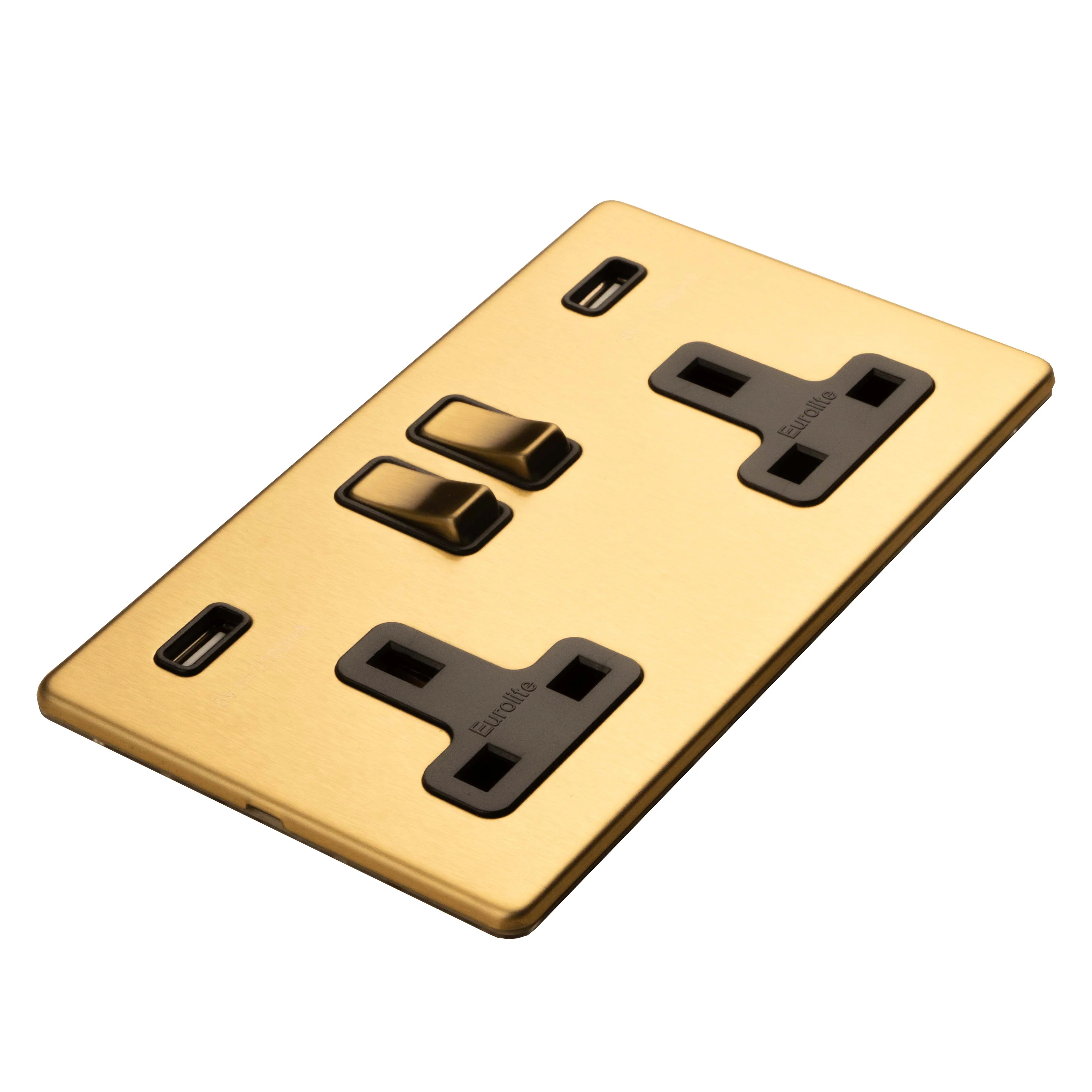 Concealed 3mm 2 Gang 13Amp Switched Socket With Usb - Satin Brass - Image 4