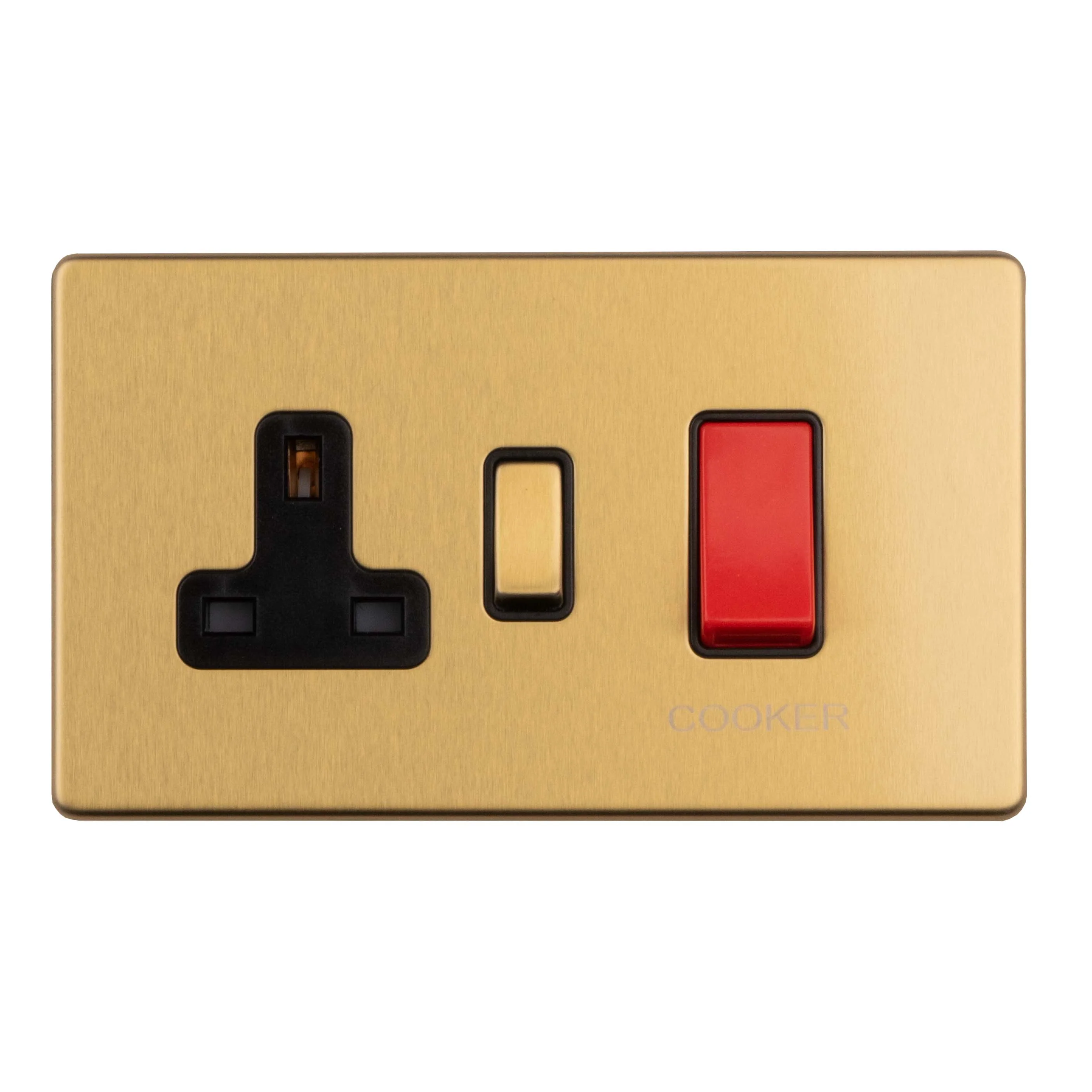 Concealed 3mm 45Amp Cooker Switch With Socket - Satin Brass - Image 3