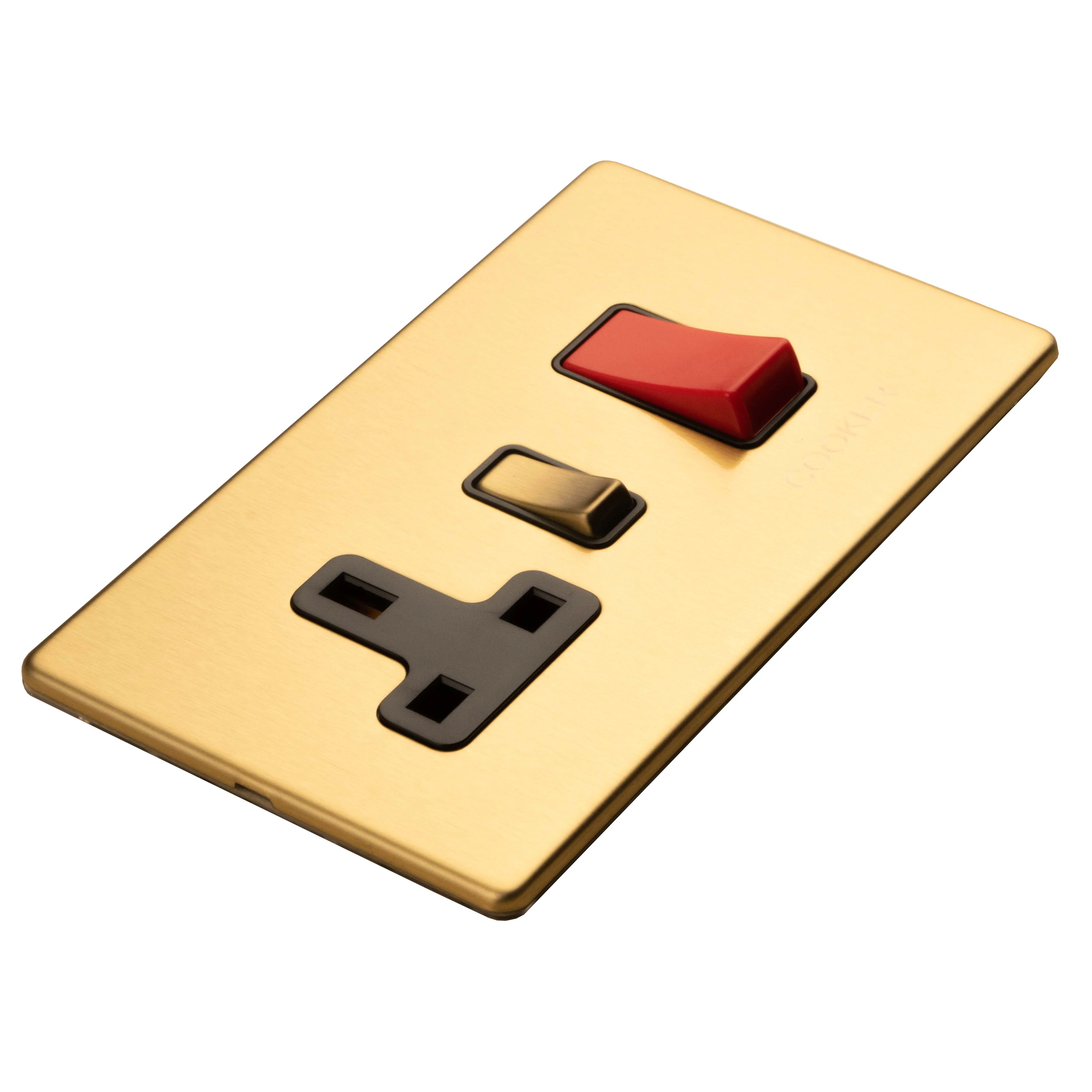 Concealed 3mm 45Amp Cooker Switch With Socket - Satin Brass - Image 4