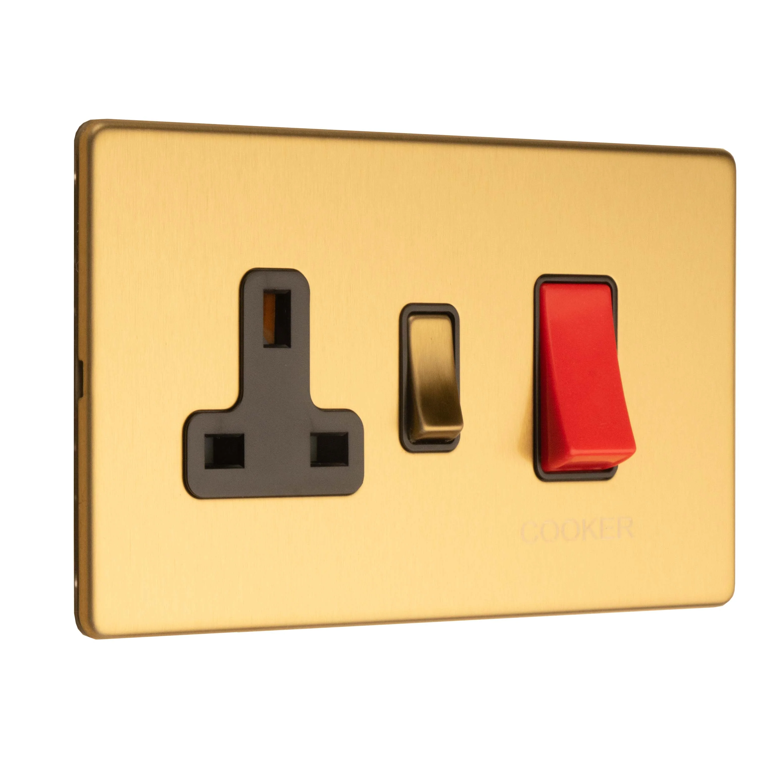 Concealed 3mm 45Amp Cooker Switch With Socket - Satin Brass - Image 6