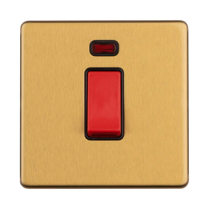 Concealed 3mm 1 Gang 45 Amp Switch With Neon Indicator - Satin Brass - Image 6