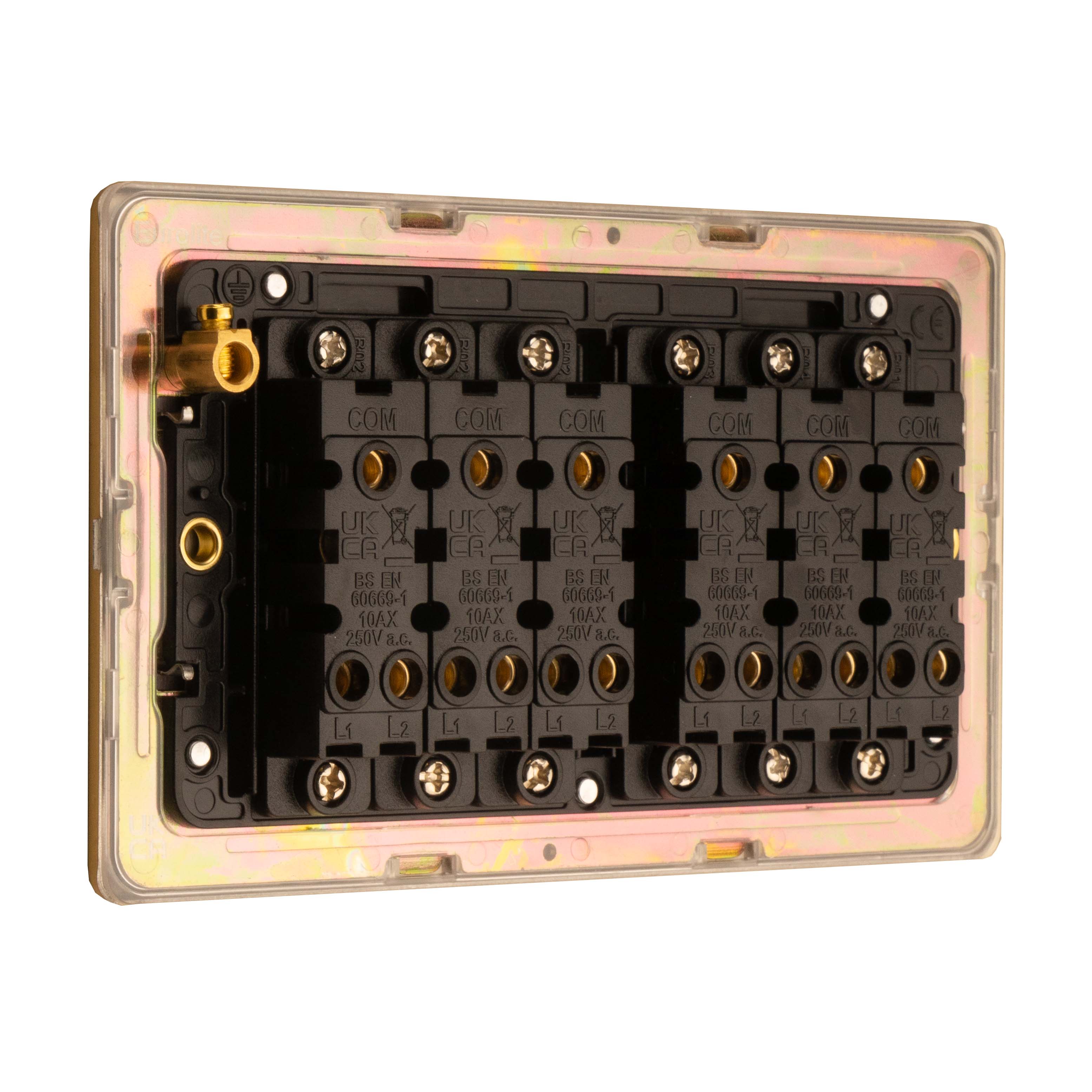 Concealed 3mm 6 Gang 2Way Switch - Satin Brass - Image 4