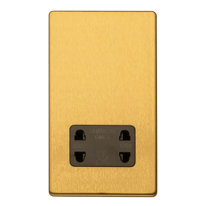 Concealed 3mm 2 Gang Shaver Socket - Satin Brass - Image 2