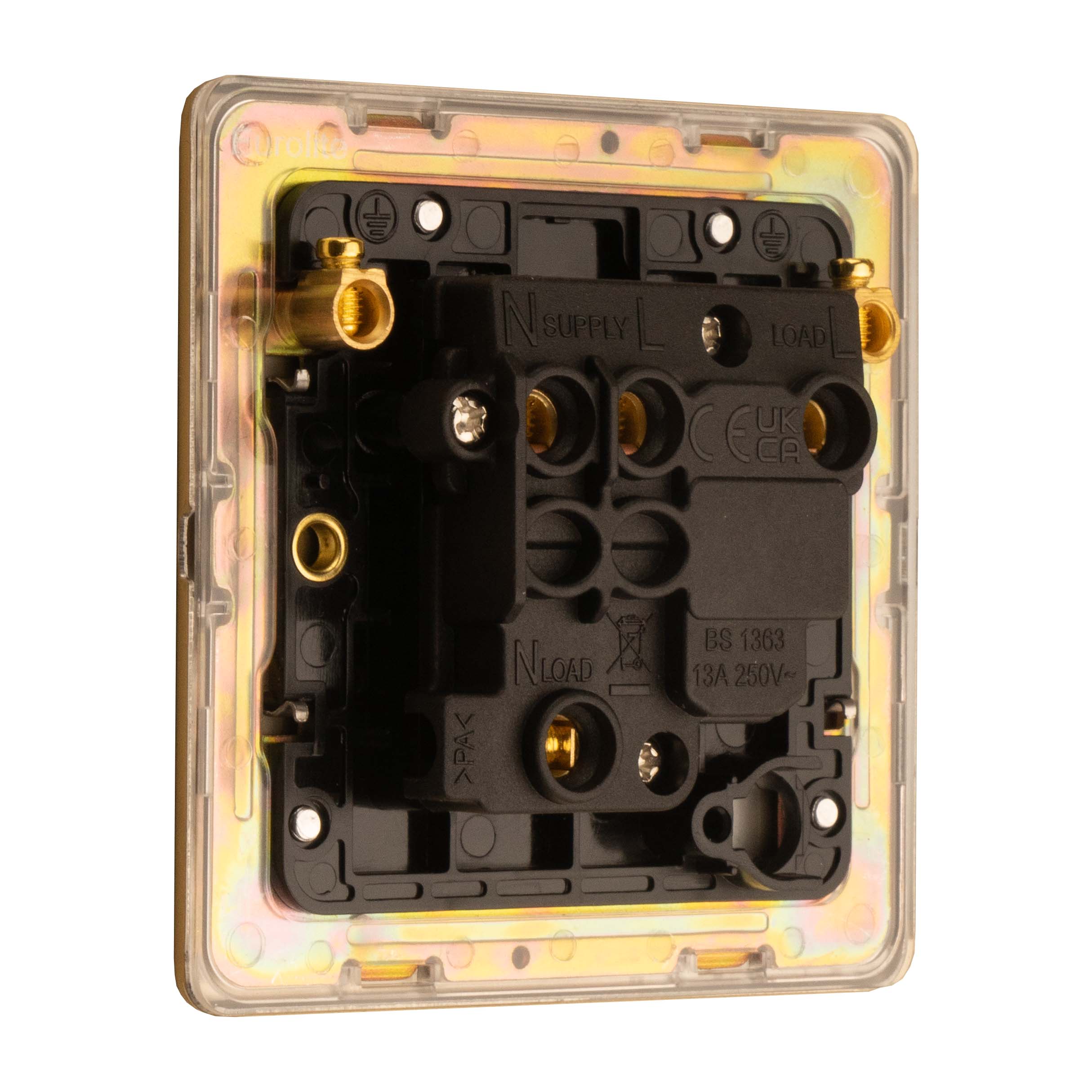 Concealed 3mm 13Amp Switched Fuse Spur - Satin Brass - Image 5