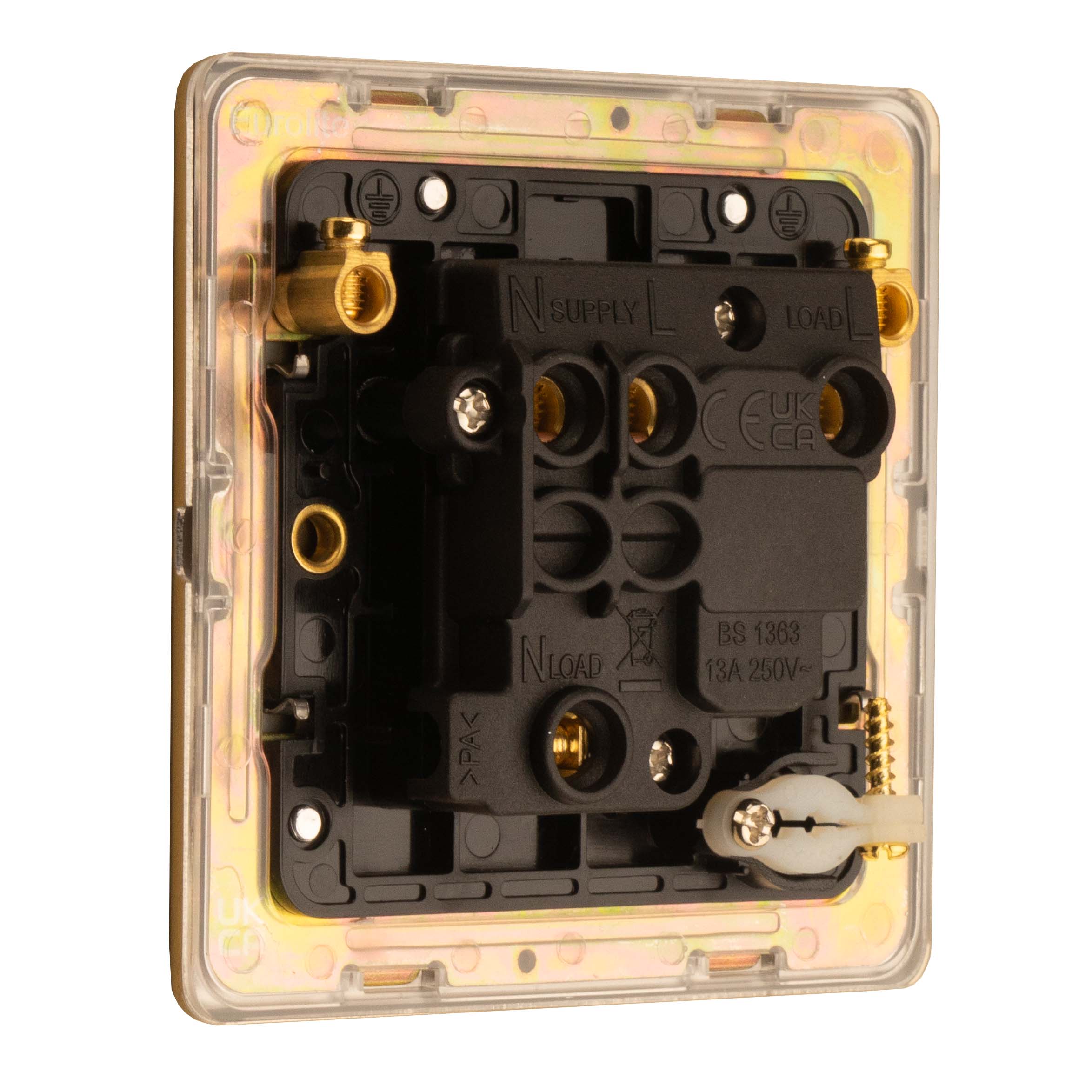 Concealed 3mm 13Amp Switched Fuse Spur With Flex Outlet - Satin Brass - Image 3