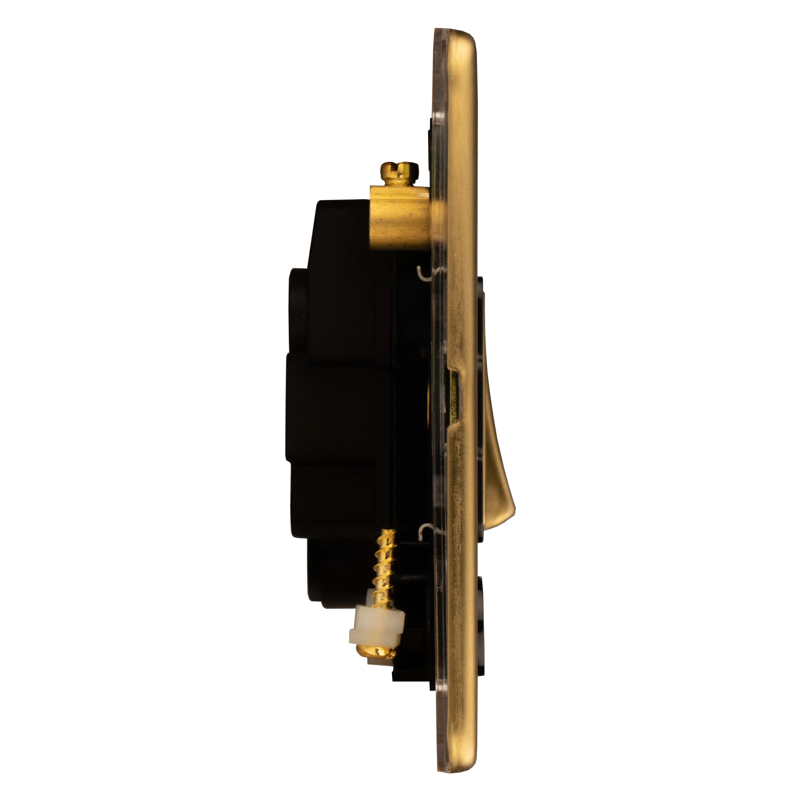 Concealed 3mm 13Amp Switched Fuse Spur With Flex Outlet - Satin Brass - Image 4