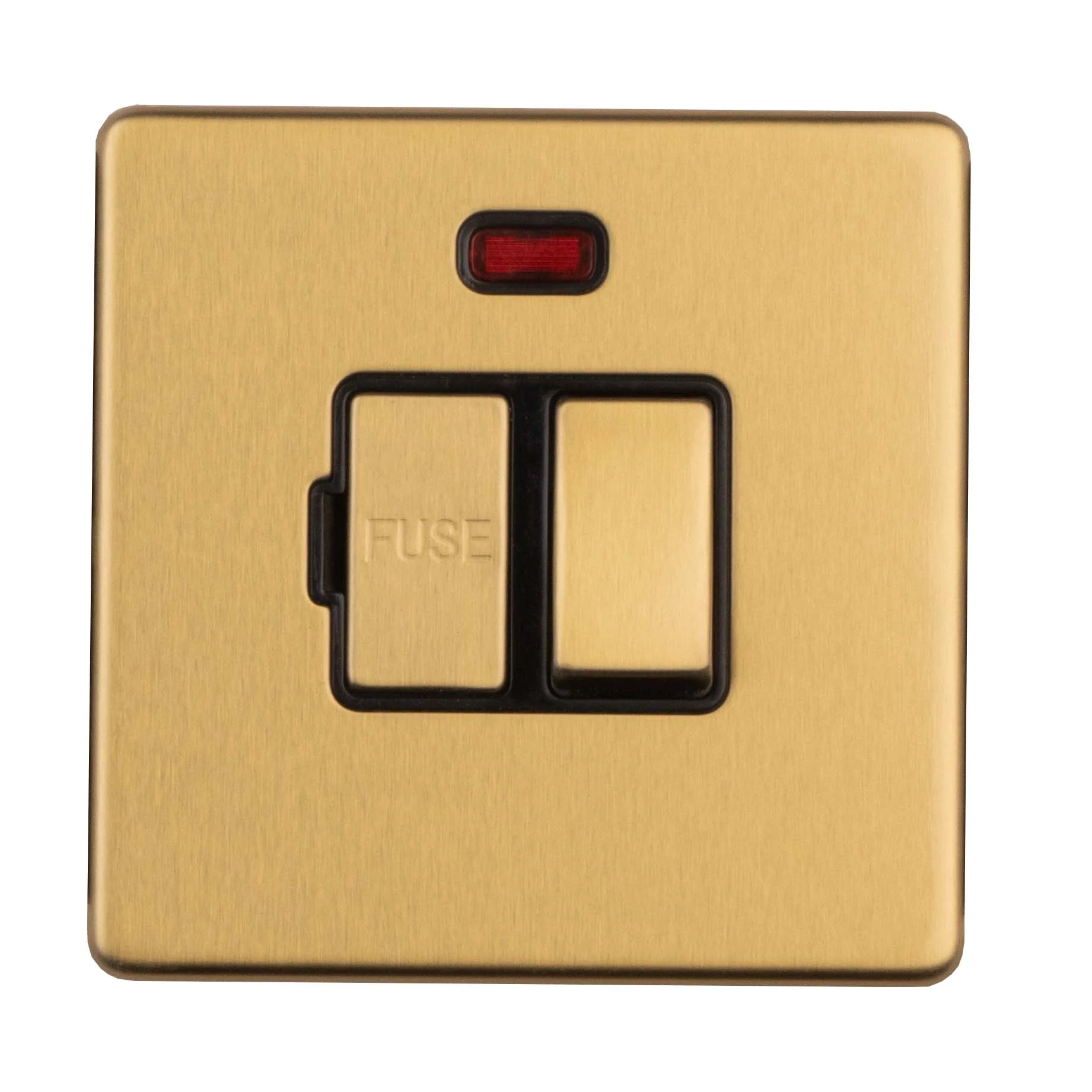 Concealed 3mm 13Amp Switched Fuse Spur With Neon Indicator - Satin Brass - Image 2