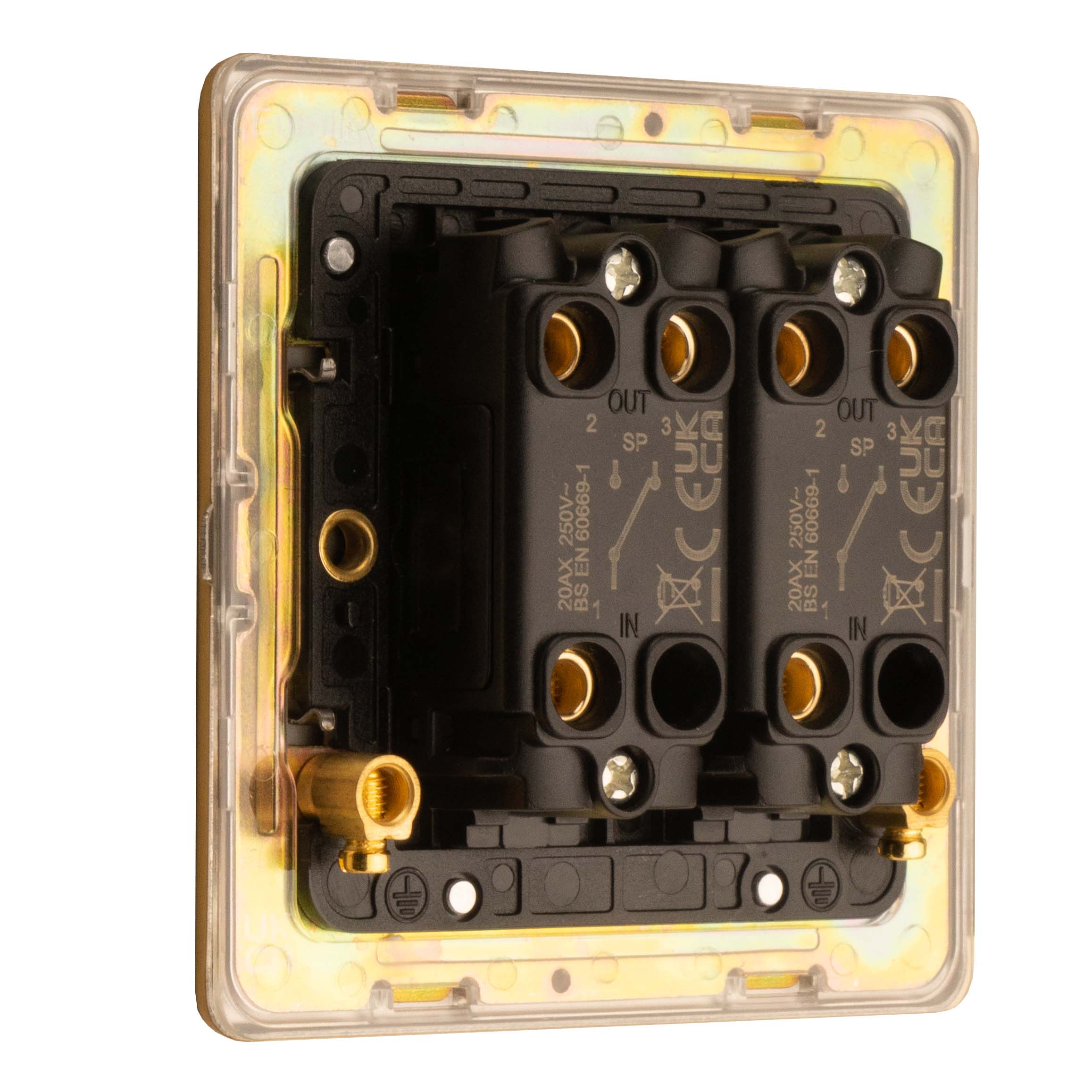 Concealed 3mm 2 Gang 2 Way Toggle Switch - Satin Brass - Image 4