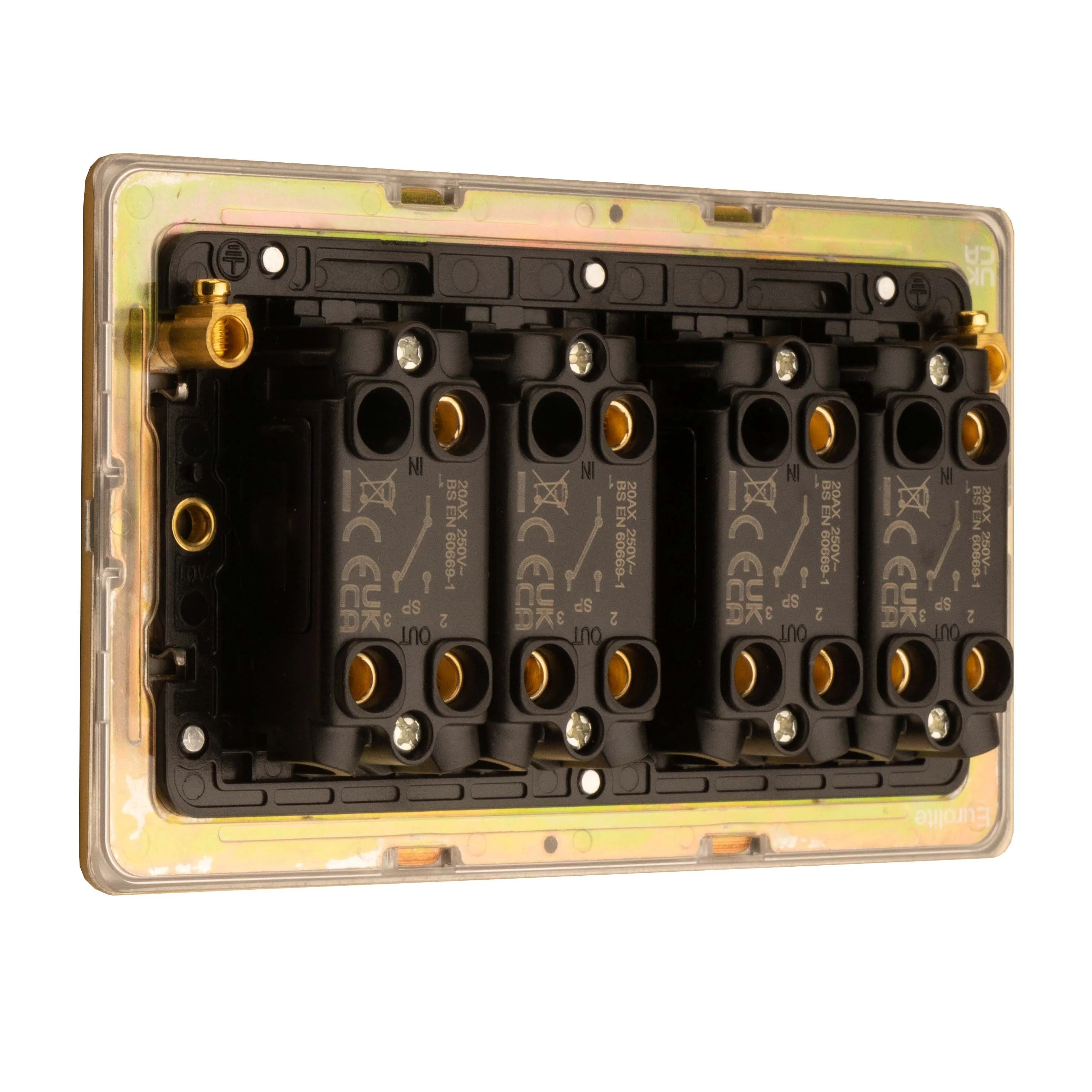 Concealed 3mm 4 Gang 2 Way Toggle Switch - Satin Brass - Image 4