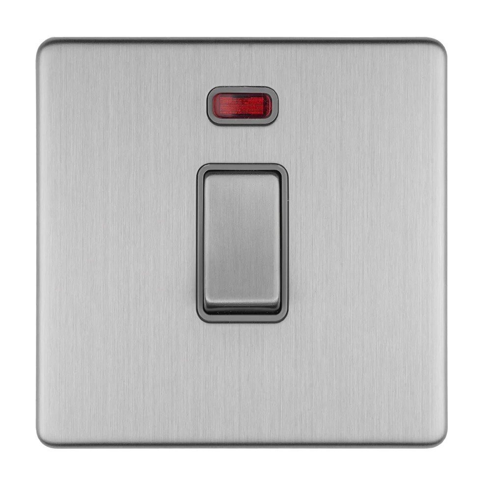 Concealed 3mm 2 Gang 20Amp Dp Switch & Neon - Stainless Steel - Image 2