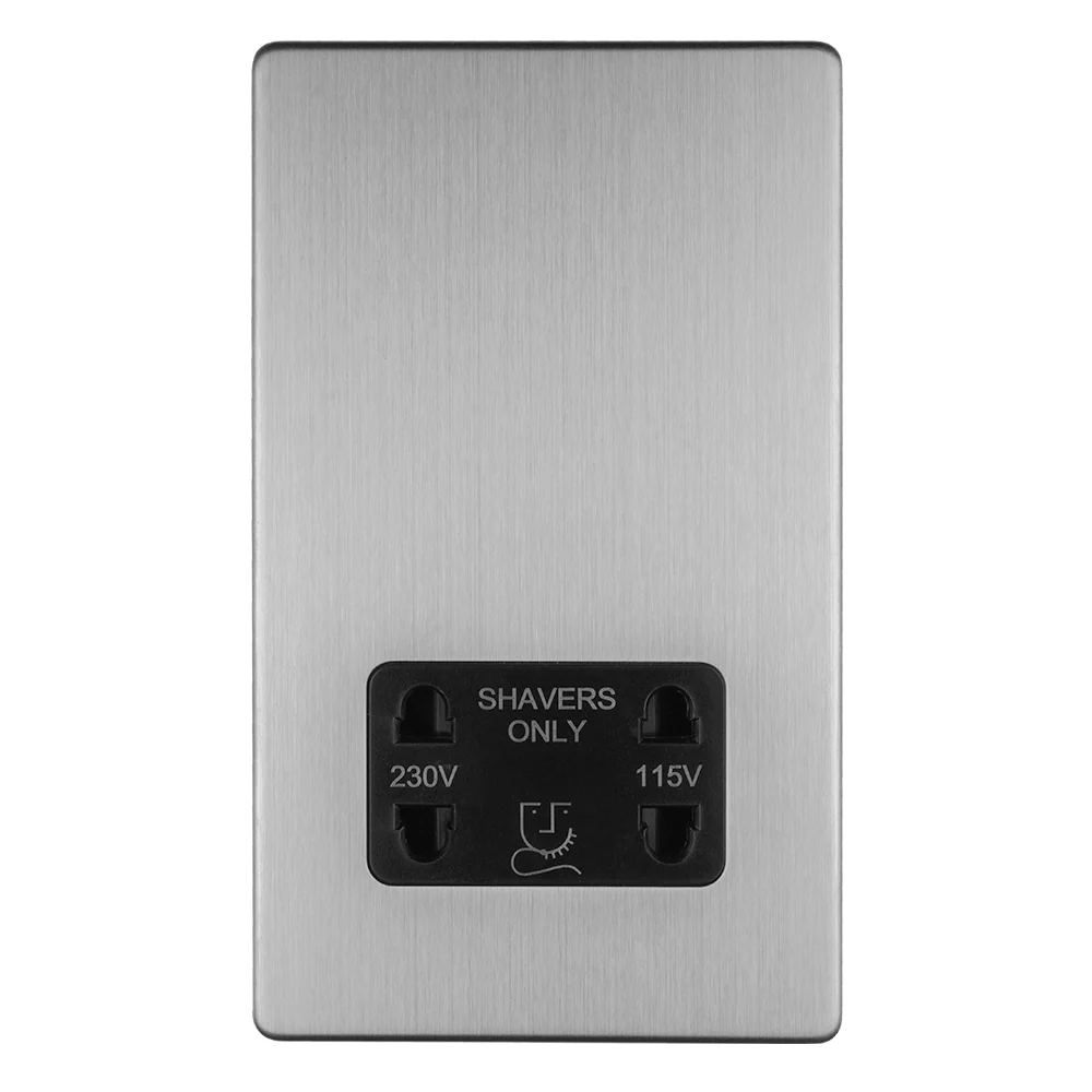 Concealed 3mm 2 Gang Shaver Socket 230/115V - Stainless Steel - Image 2