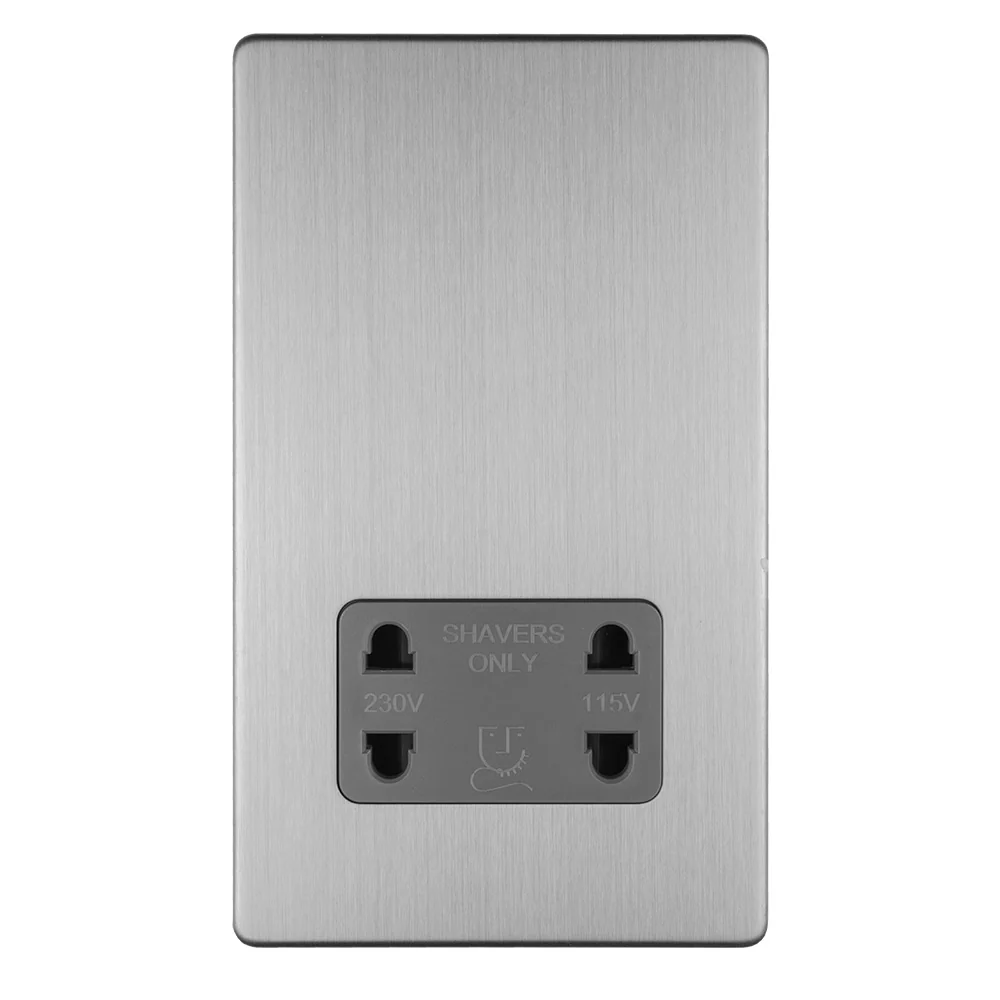 Concealed 3mm 3 Gang Shaver Socket 230/115V - Stainless Steel - Image 2
