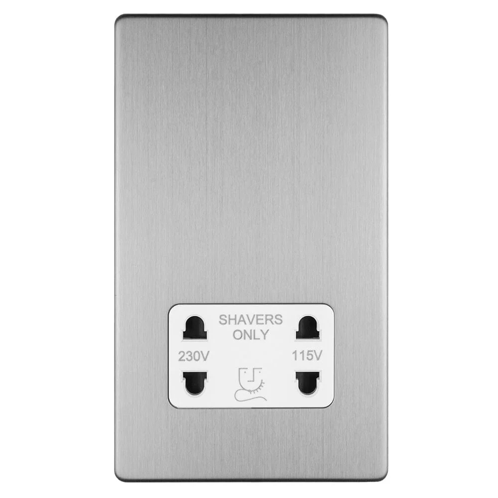 Concealed 3mm 4 Gang Shaver Socket 230/115V - Stainless Steel