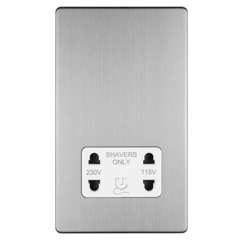 Concealed 3mm 4 Gang Shaver Socket 230/115V - Stainless Steel - Image 2