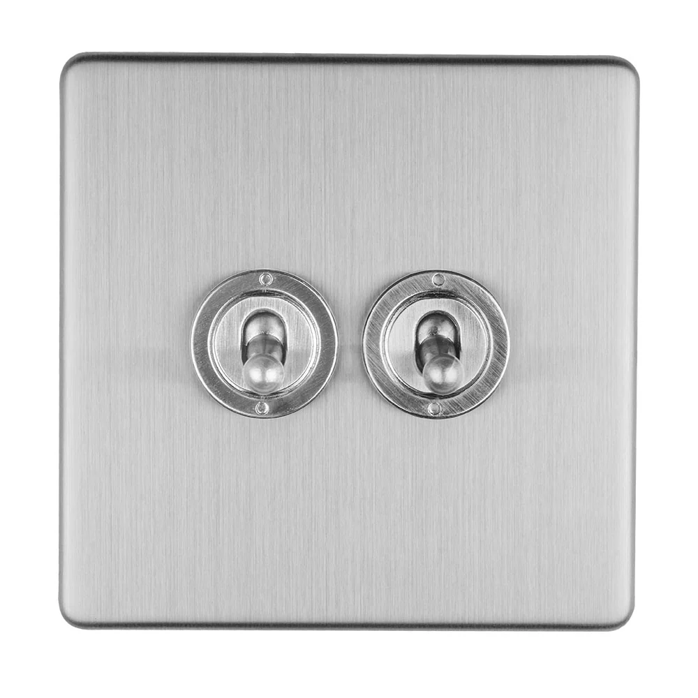 Concealed 3mm 2 Gang 10Amp 2Way Toggle Switch Satin Stainless Plate - Stainless Steel - Image 2