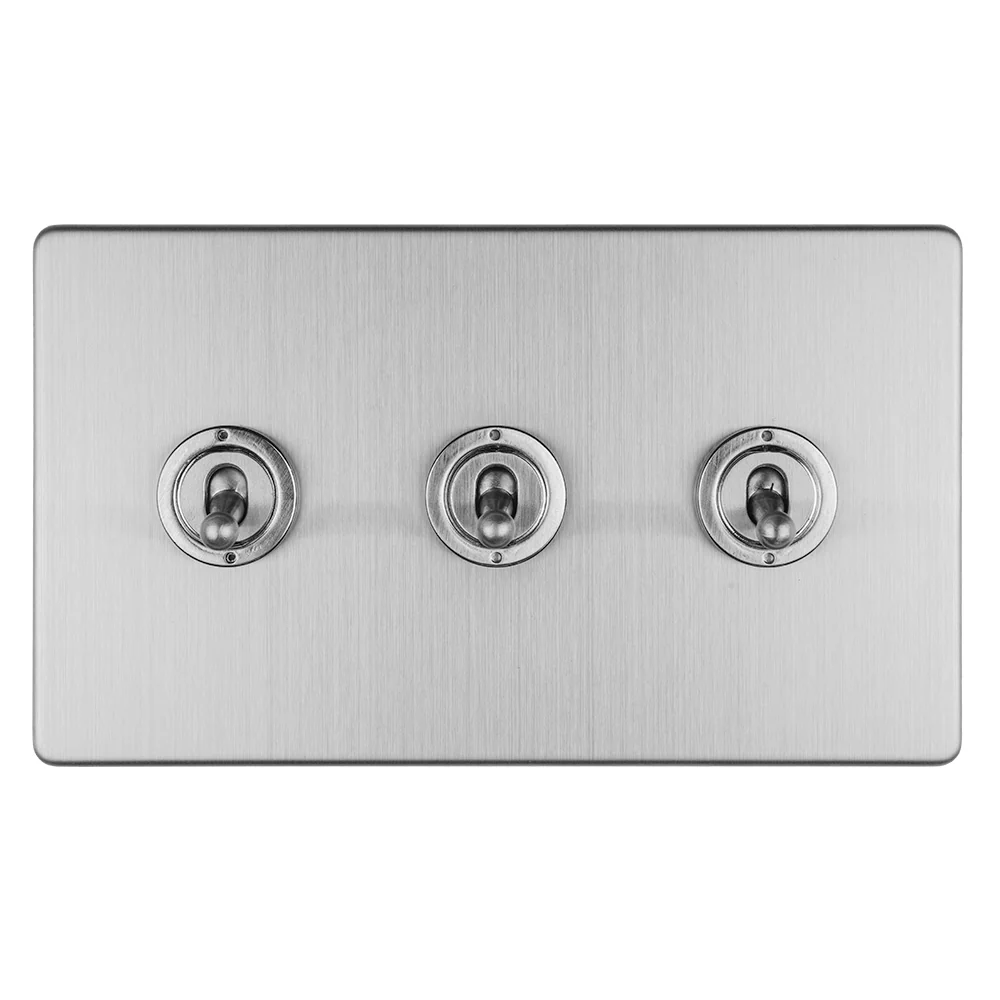 Concealed 3mm 3 Gang 10Amp 2Way Toggle Switch Satin Stainless Plate - Stainless Steel - Image 3