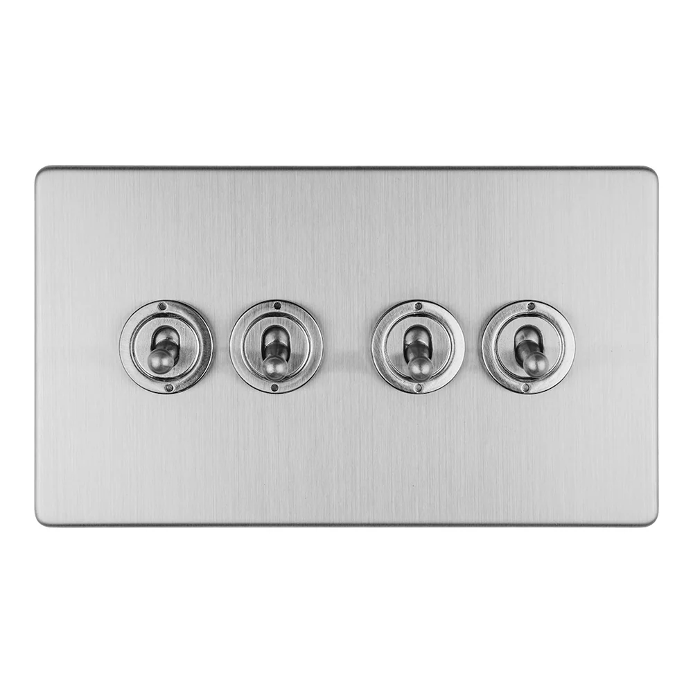 Concealed 3mm 4 Gang 10Amp 2Way Toggle Switch Satin Stainless Plate - Stainless Steel - Image 3