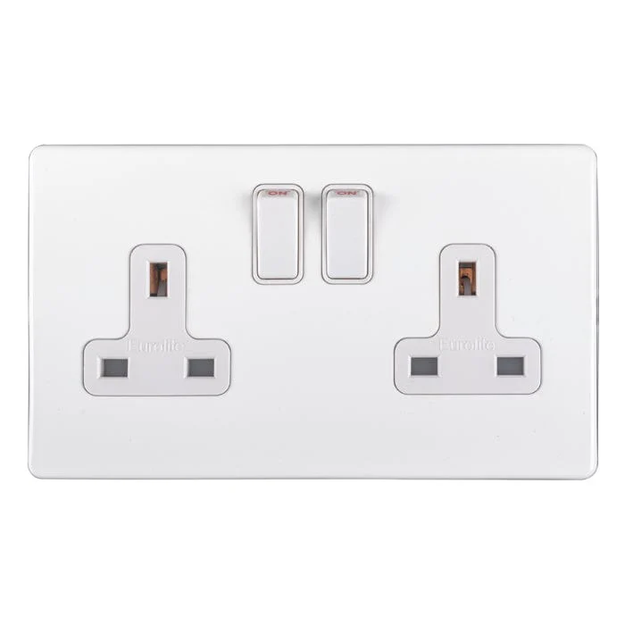 Concealed 3mm 2 Gang Socket - Matt White