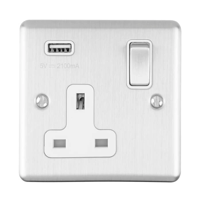 Enhance Decorative 1 Gang Usb Socket - Satin Stainless - Image 2