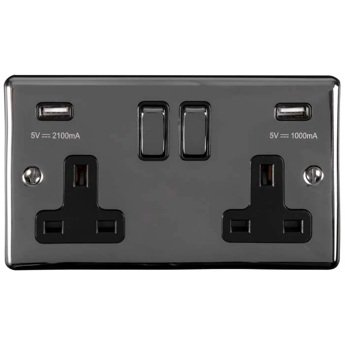 Enhance Decorative 2 Gang Usb Socket - Black Nickel - Image 2