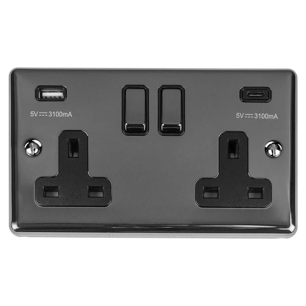 Enhance Decorative 2 Gang 13Amp Switched Socket With Usb C Black Nickel - Black Nickel - Image 2