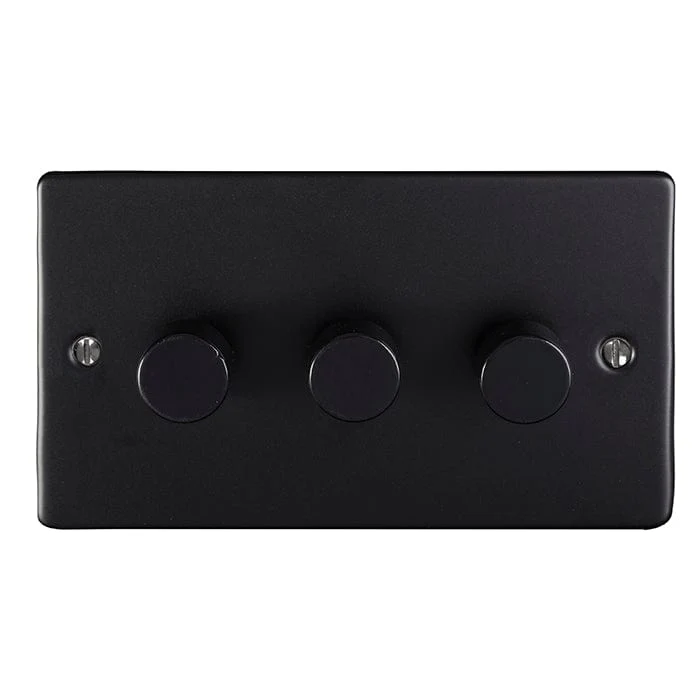 Enhance Decorative 3 Gang Dimmer - Matt Black