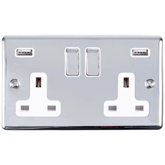 Enhance Decorative 2 Gang Usb Socket - Polished Chrome
