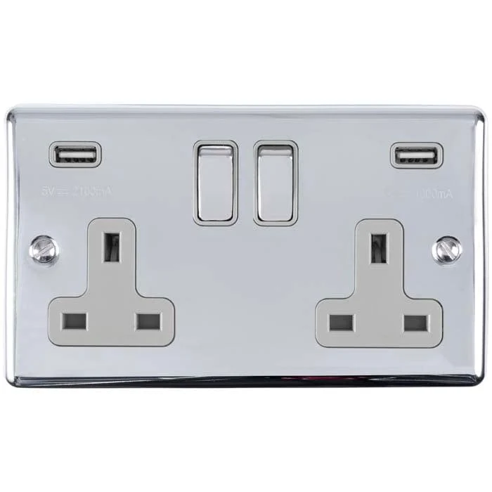 Enhance Decorative 2 Gang Usb Socket - Polished Chrome - Image 2