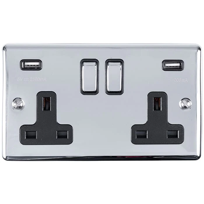 Enhance Decorative 2 Gang Usb Socket - Polished Chrome - Image 3