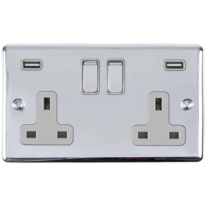 Enhance Decorative 2 Gang Usb Socket - Polished Chrome - Image 4